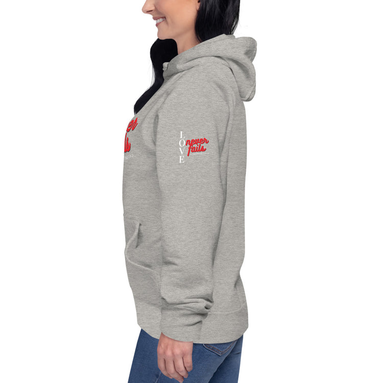Love never fails Red Letter Unisex Hoodie