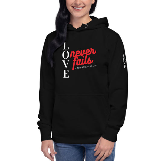 Love never fails Red Letter Unisex Hoodie